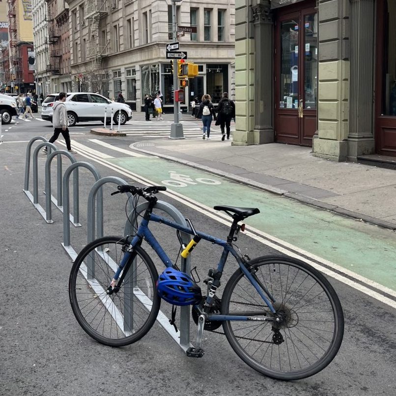 Bike corral on Grand Street at Broadway