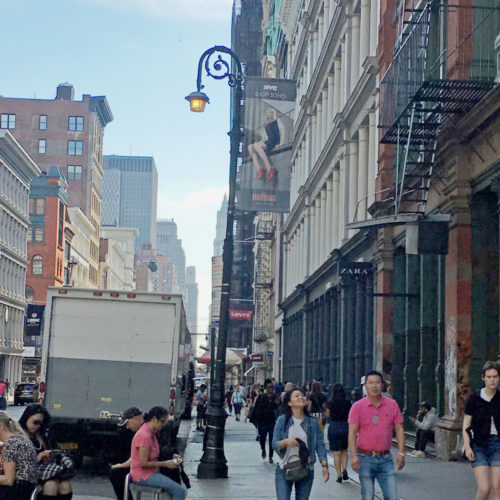 A replica of a Bishop’s Crook lamppost on SoHo Broadway