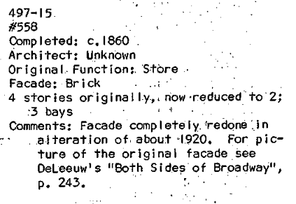 558 Broadway building description from the SoHo-Cast Iron Historic District designation report.