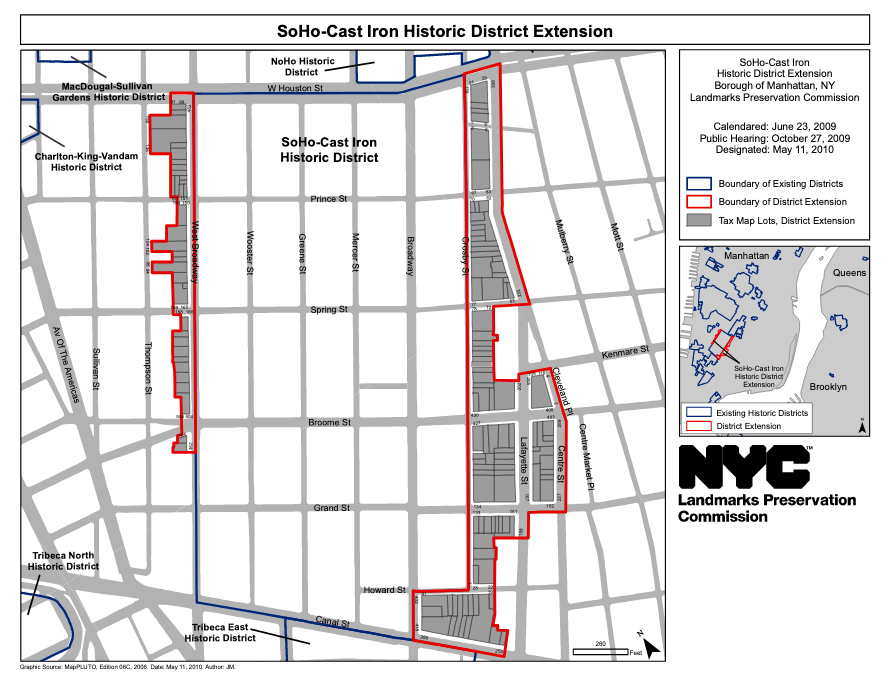 SoHo-Cast Iron Historic District Extension Map from the 2010 designation report.