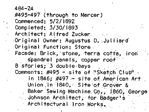 495 Broadway Description form the SoHo Cast Iron Historic District Designation Report